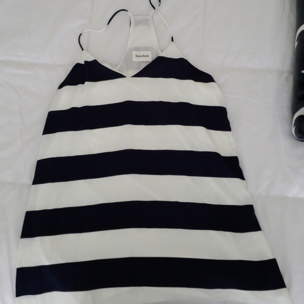 Blue and white striped dress